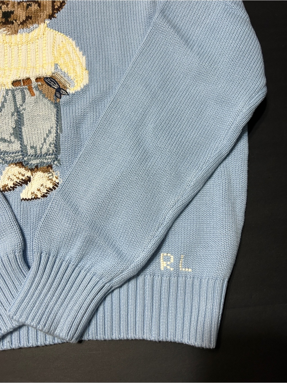 Polo by Ralph Lauren women’s cotton Light Blue Bear Intarsia Crewneck Sweater L - Picture 8 of 16